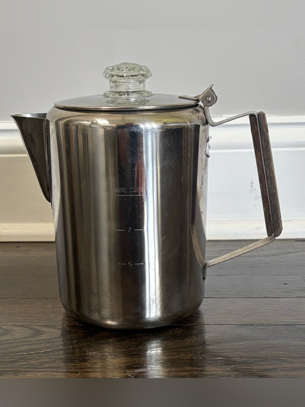 Texsport 9 Cup Coffee Percolator Stainless Steel Camping/Stove Top Wood Handle